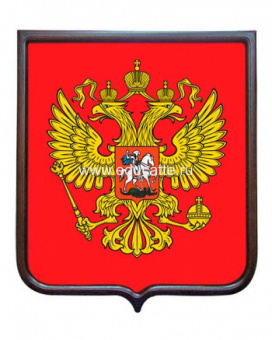 Герб страны Россия печатный на сатене щит дерево 53х61